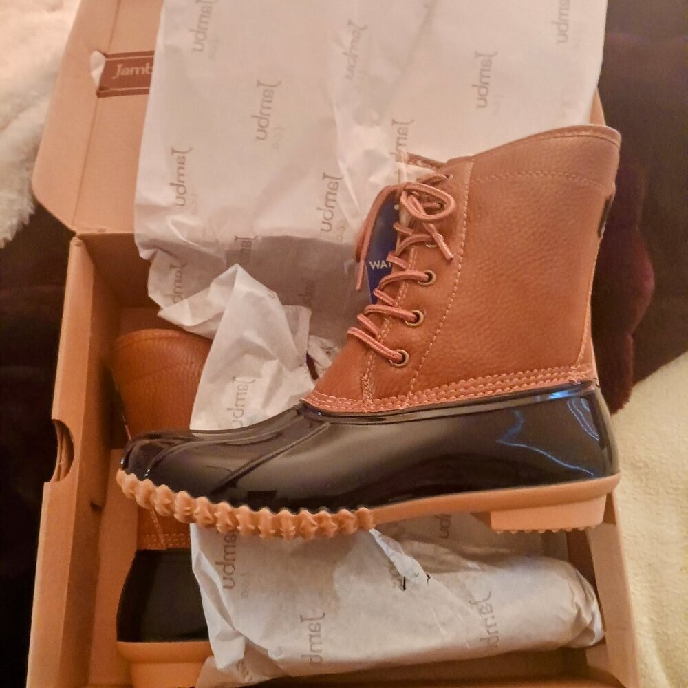 Jambu Tan and Black Duck Boots